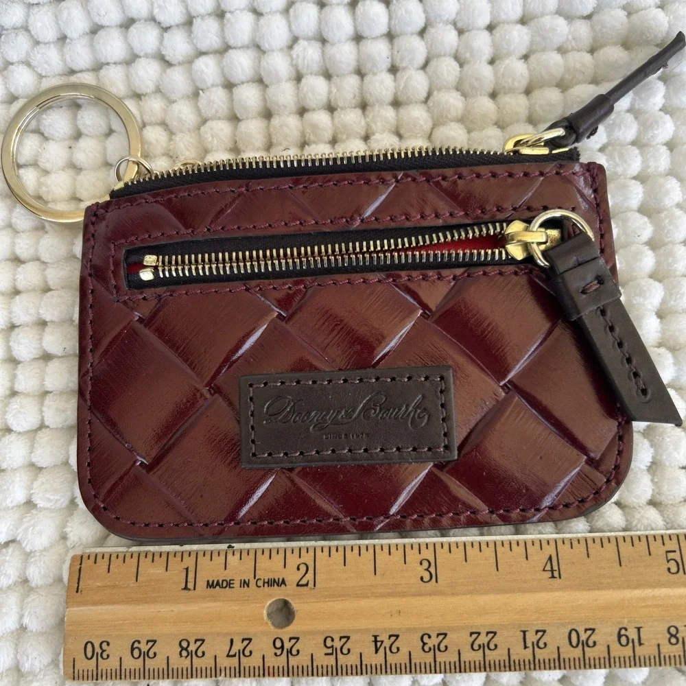 Dooney Bourke Red Quilted‎ Woven Barlow Leather Keychain Wallet Zipper Case EUC